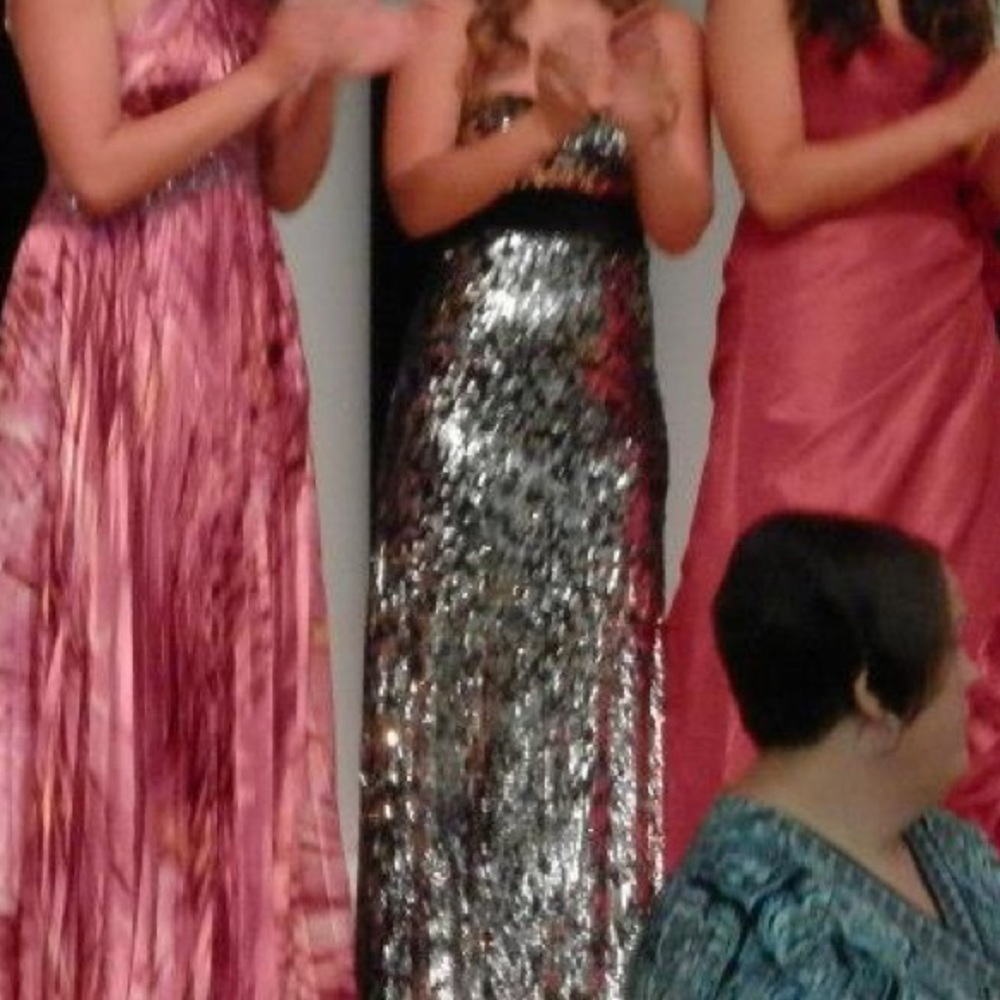 Black and white sequin gown.